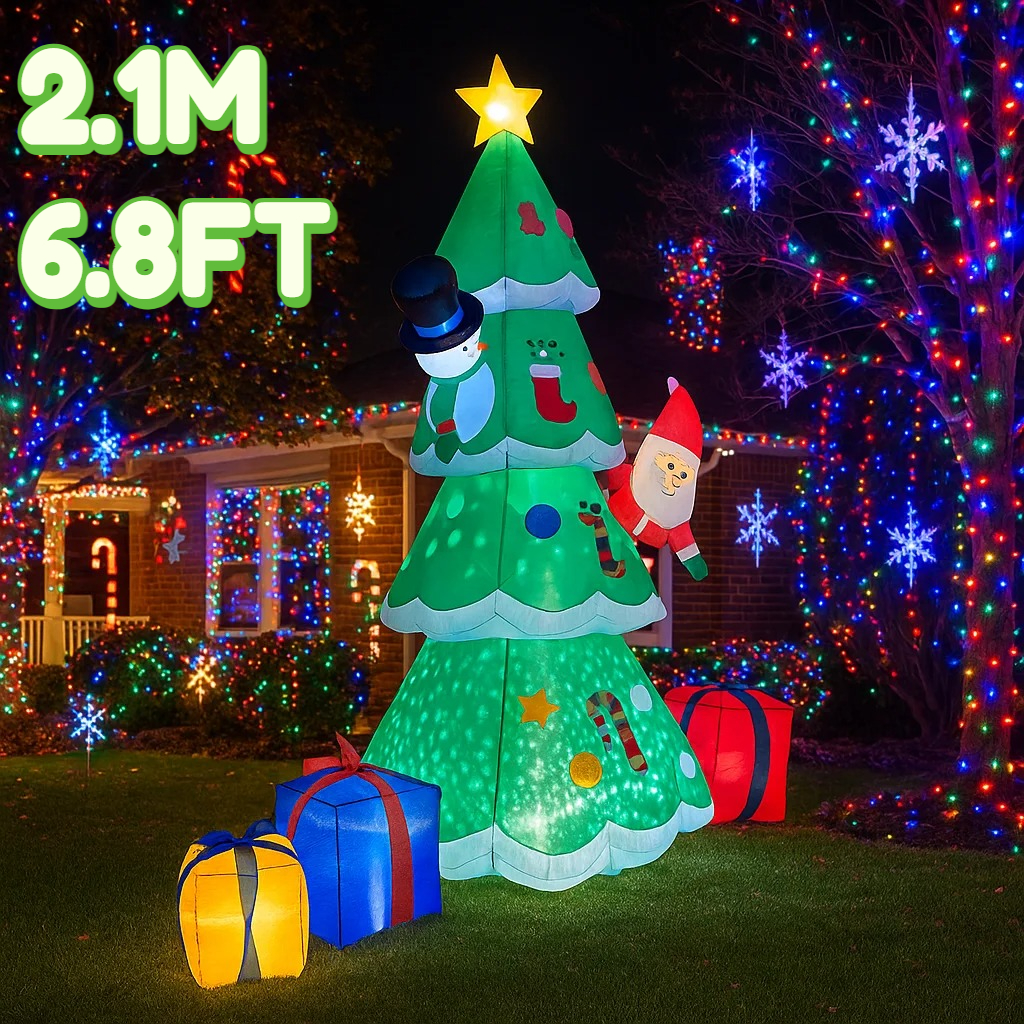 Outdoor Lighting Tree - 2.1M/6.8FT Christmas Tree Snowman Santa Claus