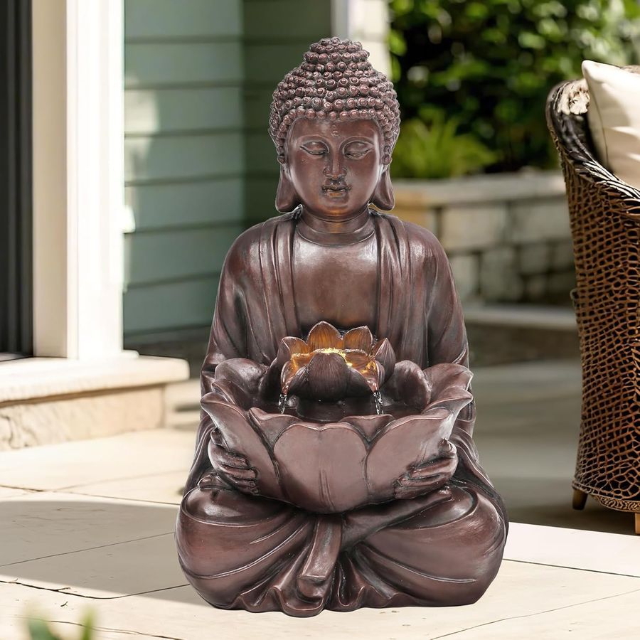 Outdoor Zen Lighting - H Buddha Outdoor Water Fountain with