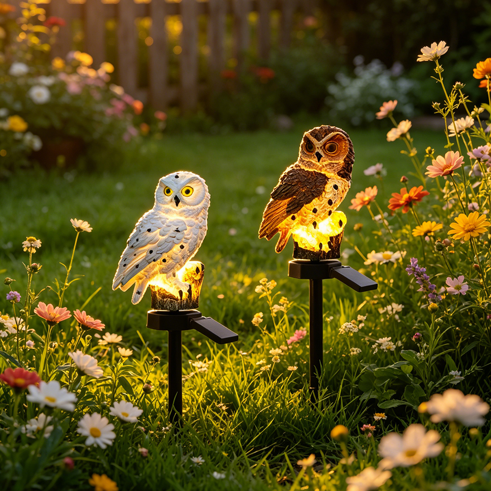 Outdoor Lighting Types - Owl Solar Light, Resin Owl Ground
