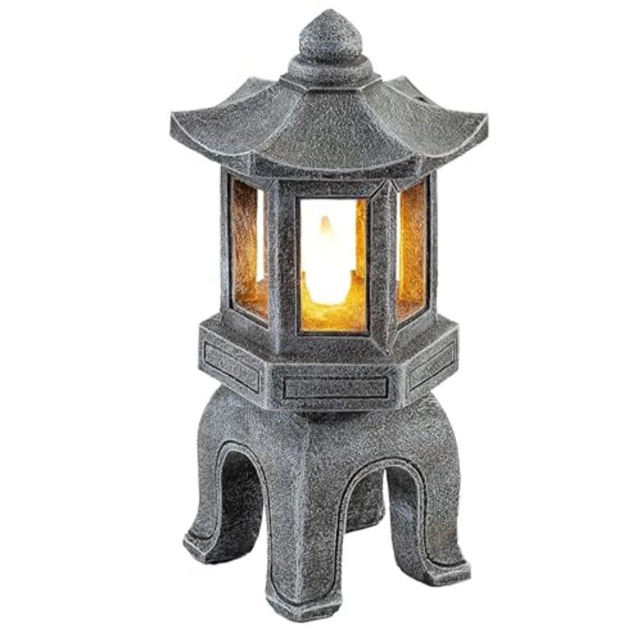 Outdoor Zen Lighting - Solar Powered Asian Statue, Pagoda Garden