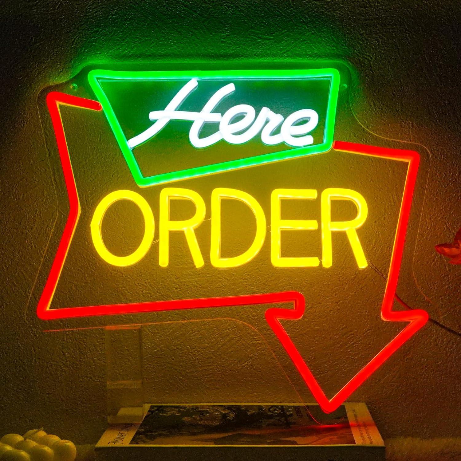 Outdoor Lighting For Store - Order Here Neon Sign Dimmable Arrow