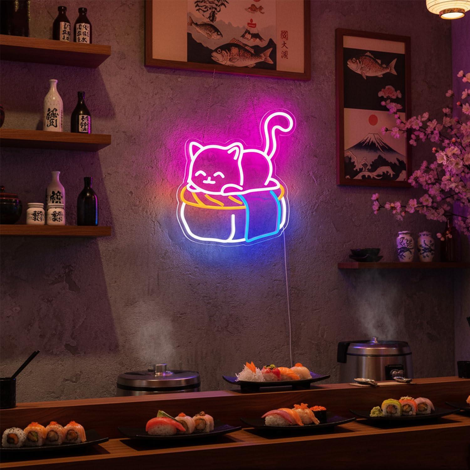 Cute Sushi Cat Neon Sign Kawai - Outdoor Lighting For Store incelemesi ve fiyatı