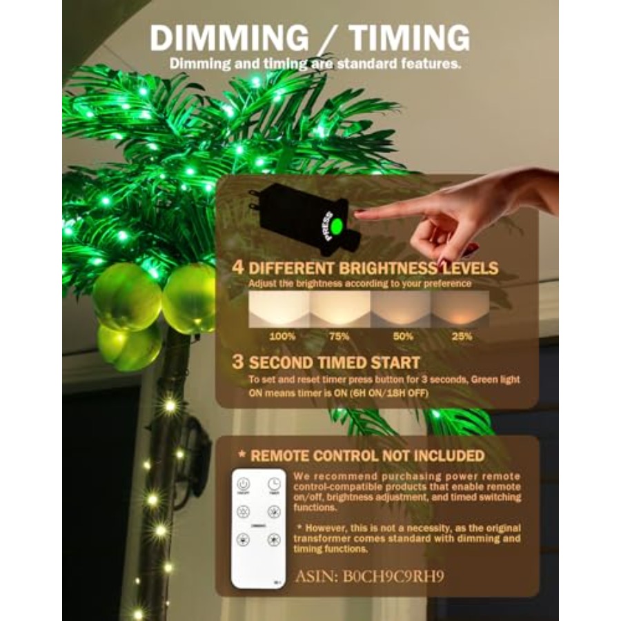 7ft Lighted Palm Tree with 208 - Outdoor Lighting Tree incelemesi ve fiyatı